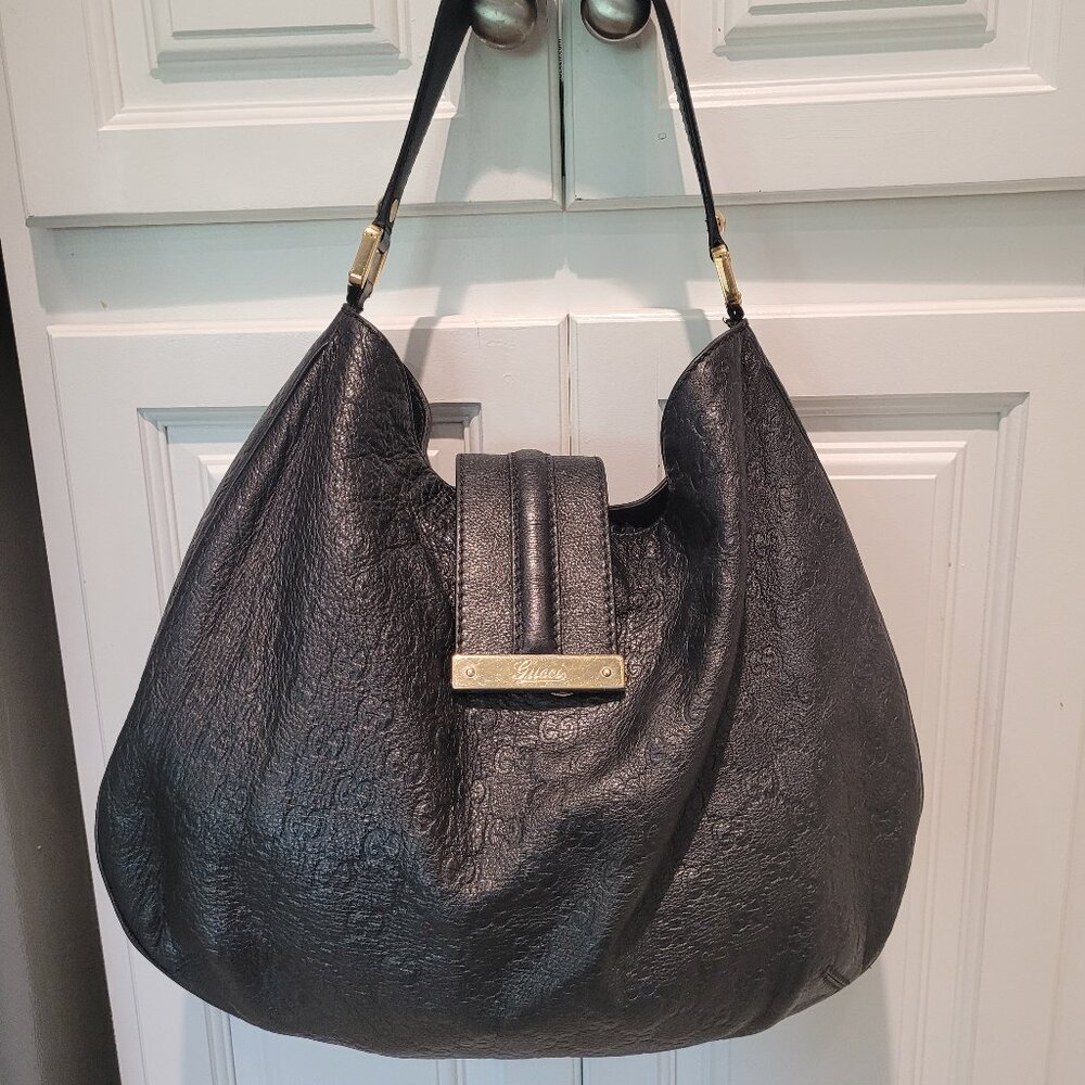 Gucci Guccissima Black Leather Hobo/Shoulder Bag